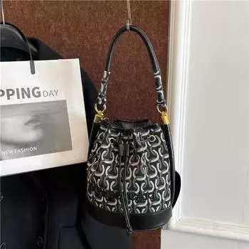 Новая модная сумка-насос с контрастным цветом, сочетающаяся, сумка-ведро, портативная сумка через плечо, трендовая женская сумка чёрный