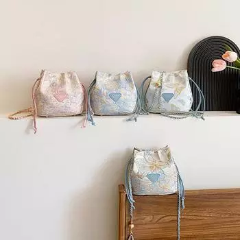 Новая модная сумка в китайском стиле с вышивкой на ремне-цепочке для женщин, модная сумка-ведро на одно плечо для поездок на работу