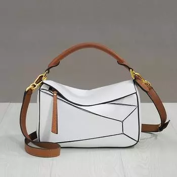 Новая модная сумка Xi Mengyao Same Style Geometry Bag из сращенной кожи, женская сумка через плечо, сумка-коносамент, сумка-подушка 24x10x16cm аэро