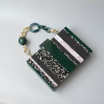 Новая модная сумочка, модная женская полосатая сумка с леопардовым принтом, акриловая Роскошная вечерняя сумка, женская свадебная коробка, кошелек-клатч 17.2CM зелёный