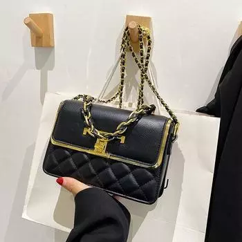 новая модная сумочка с бриллиантовой цепочкой, элегантная, темпераментная, сумка на плечо, чистая цветная текстура, маленькая квадратная сумка