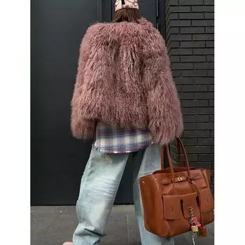 Новая модная темпераментная элегантная однотонная куртка из искусственного меха 2024 S