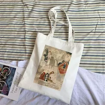 Новая модная тенденция, милая девчачья холщовая сумка на плечо, сумка для покупок, экологически чистая многоразовая женская большая сумка Kawaii, эстетичная белая большая сумка. 24*26cm