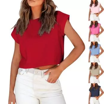 Новая модная тенденция, свободная повседневная женская футболка с круглым вырезом и коротким рукавом, женский топ L