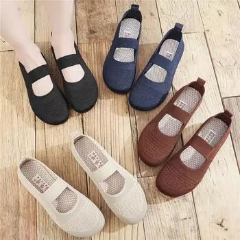 Новая модная тенденция универсальная женская обувь 2025 года, старая пекинская тканевая обувь для матерей, летающая тканая дышащая плоская рабочая обувь 36 чёрный