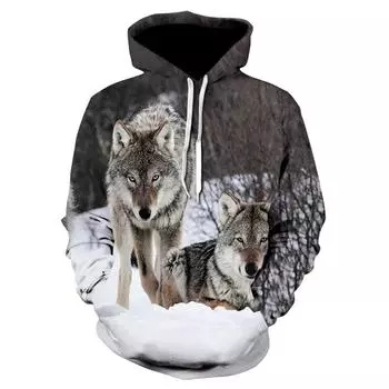 Новая модная толстовка с капюшоном с 3D-принтом для мужчин и женщин Snow Double Wolf Harajuku Hoodie с индивидуальным дизайном S