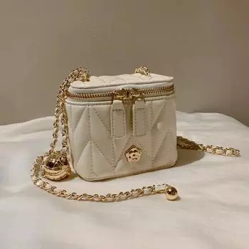Новая модная универсальная маленькая золотистая сумка-коробка с цепочкой Ball Chain, маленькая и высококачественная, сумка через плечо Leisure Lingge на одно плечо