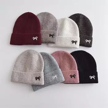 Новая модная вязаная шапка для детей, милая вышитая шапочка с бантом для девочек, милая осенне-зимняя теплая эластичная шапка