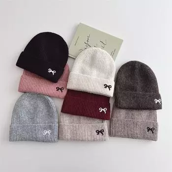 Новая модная вязаная шапка для детей, милая вышитая шапочка с бантом для девочек, милая осенне-зимняя теплая эластичная шапка