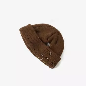 Новая модная вязаная шапка в стиле панк-хип-хоп, шапки-бини для мужчин и женщин, металлическое кольцо с булавкой, без полей, зимняя теплая вязаная крючком шапка 58-60cm