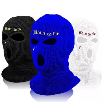 Новая модная вышитая вязаная лыжная маска, зимняя шапка-балаклава, 3-дырочная вязаная полнолицевая крышка, лыжная гетра, теплая вязаная шапочка, идеальный выбор для подарков чёрный