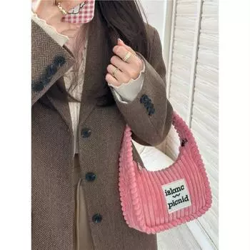 Новая модная высококачественная брендовая женская сумка классическая вельветовая сумка через плечо с буквенным принтом модная повседневная сумка-багет розовый