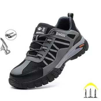 Новая модная защитная обувь для мужчин со стальным носком, противоударные рабочие туфли для мужчин, кроссовки, легкие, неразрушаемые, устойчивые к проколам ботинки 43 черный серый