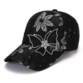 Новая модная женская бейсболка с подвеской в виде бабочки и цветка, женская уличная регулируемая уличная летняя шляпа дальнобойщика 54cm-60cm чёрный