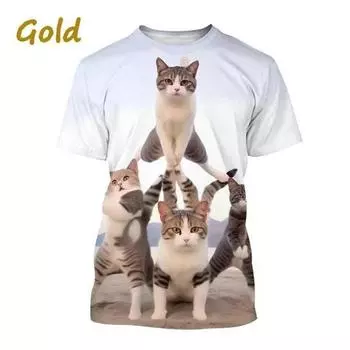 Новая модная женская футболка с 3D-принтом «Кот», футболки с коротким рукавом, забавные футболки с принтом животных, детская футболка большого размера в стиле Харадзюку S