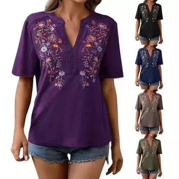 Новая модная женская футболка с тысячеигольной вышивкой и кружевным топом L