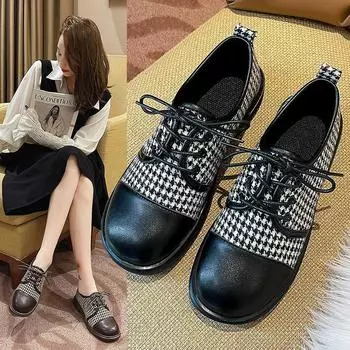Новая модная женская клетчатая прогулочная обувь, уличная обувь для отдыха, модельные туфли 35 чёрный