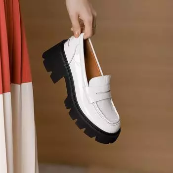 Новая модная женская обувь из лакированной кожи, повседневные лоферы без шнуровки, туфли на платформе с круглым носком, женская обувь, Zapatos De Mujer Women 35 белый