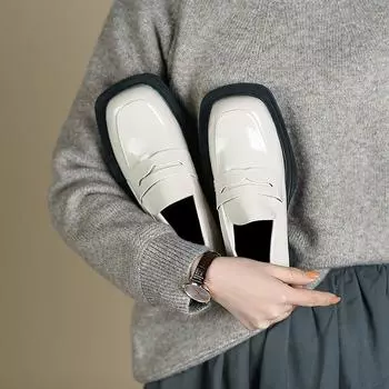 Новая модная женская обувь из натуральной кожи, повседневные лоферы без шнуровки с круглым носком, удобные туфли-лодочки, туфли на платформе, женская обувь на каблуке 38 белый