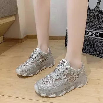 Новая модная женская обувь, летние туфли с толстой подошвой и сеткой, студентки, дышащие спортивные кроссовки со шнуровкой и сеткой 37 белый