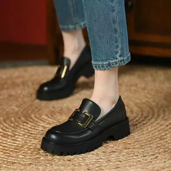 Новая модная женская обувь, повседневные лоферы из спилка, удобные туфли-лодочки, туфли на платформе, женские туфли на каблуке с круглым носком 39