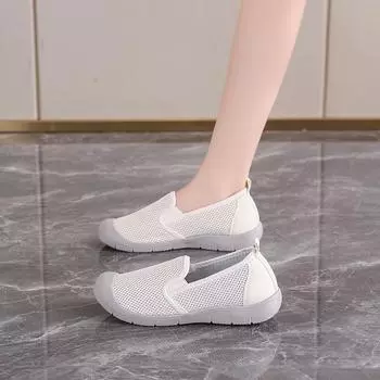 Новая модная женская обувь, удобная дышащая повседневная обувь, нескользящая легкая летняя сетчатая обувь для мам на плоской подошве 35 бежевый