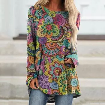 Новая модная женская одежда с лесным пейзажем и цифровой печатью реглан с длинным рукавом свободная футболка S