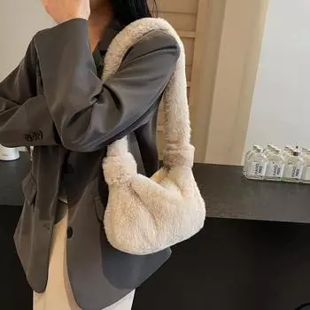 Новая модная женская плюшевая сумка-мессенджер, симпатичная портативная сумка через плечо, в которую можно положить мобильный телефон 25*8*17 чёрный