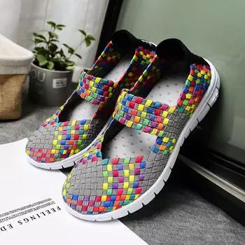 Новая модная женская повседневная обувь, легкие туфли на плоской подошве, женская дышащая тканая обувь 36 серый