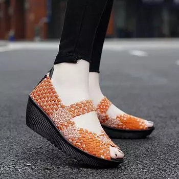 Новая модная женская повседневная обувь, легкие туфли на плоской подошве, дышащая тканая обувь 36 оранжевый