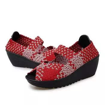 Новая модная женская повседневная обувь, легкие туфли на плоской подошве, дышащая тканая обувь 36 красный