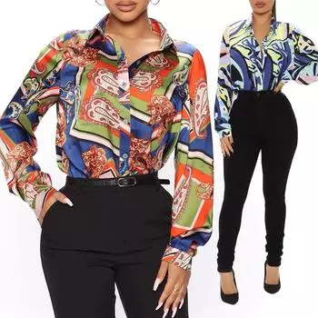 Новая модная женская рубашка, элегантная женская рубашка с длинными рукавами, повседневный свободный топ S синий