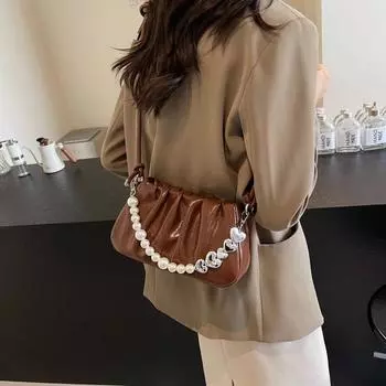 Новая модная женская сумка через плечо с жемчугом высокого качества, универсальная, большая вместимость, сумки под мышками для женщин