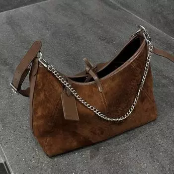 Новая модная женская сумка из натуральной кожи / универсальная замшевая сумка-тоут большой вместимости на одно плечо с перекрестным ремнем 30x23x11cm кислотные зеленого