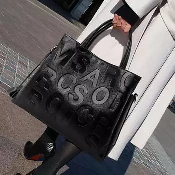 Новая модная женская сумка с буквенным принтом, высокое качество и большая вместимость, сумка для поездок на работу из коровьей кожи чёрный