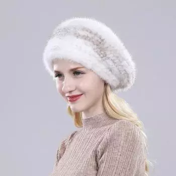 Новая модная зимняя женская шапка из натурального меха норки, берет из натурального меха норки, теплая мягкая вязаная шапка ручной работы из натурального меха норки 53cm-59cm чёрный