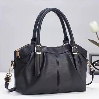 Новая мягкая кожа, европейская и американская модная портативная, простая, большая вместительная сумка через плечо для женщин чёрный