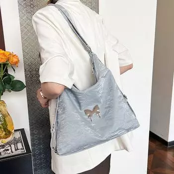 Новая мягкая однотонная женская сумка через плечо из полиуретана, сумка для мамы, сумка-тоут с бантом, модный тренд для шопинга, бизнеса, поездок на работу