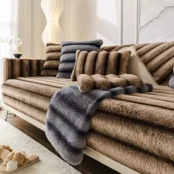Новая мягкая плюшевая подушка для дивана с восковым кроликом, зимняя утолщенная плюшевая подушка, нескользящий кожаный чехол для дивана, тканевое полотенце A 70x70cm 1pc