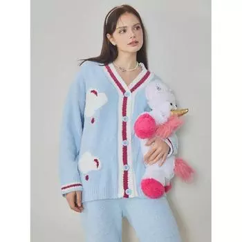 Новая мягкая полубархатная пижама женская осенне-зимняя милая верхняя одежда-кардиган теплая домашняя одежда One Size синий