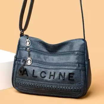 Новая мягкая текстурированная женская сумка через плечо из искусственной кожи с модным принтом в виде букв, сумка-мессенджер для мам среднего возраста, вместительная сумка через подмышку с несколькими отделениями чёрный