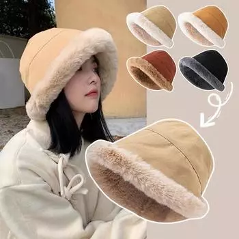 Новая мягкая утолщенная плюшевая зимняя панама модные шапки теплая ветрозащитная трендовая панама для отдыха на открытом воздухе Bea S9E1 Red-One size