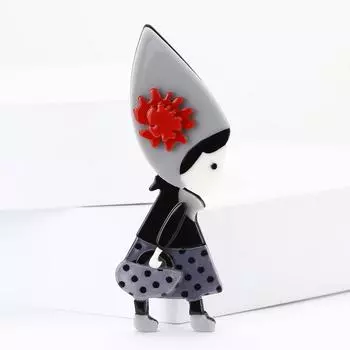 Новая мультяшная акриловая сумочка маленькая девочка брошь милая и универсальная женская нагрудная цветочная бижутерия чёрный