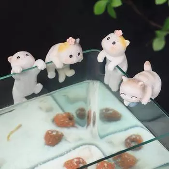 Новая мультяшная фигурка кошки смоляной аквариум ландшафтный орнамент миниатюрное украшение для аквариума уникальный ландшафтный орнамент белый