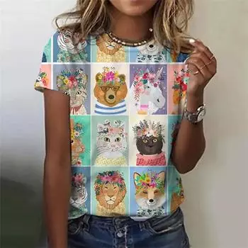 Новая мультяшная принтованная забавная футболка Harajuku с короткими рукавами и круглым вырезом, повседневные футболки, топы, свободные летние женские вещи S