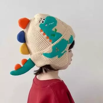 Новая мультяшная защитная шапка для ушей для мальчиков и малышей, вязаная шапка для осени и зимы, женская ветрозащитная шерстяная шапка, милая average size бежевый