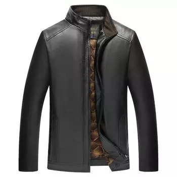 Новая мужская бархатная повседневная куртка из искусственной кожи с воротником-стойкой для людей среднего и пожилого возраста, кожаная куртка XL