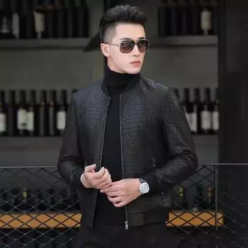 Новая мужская бейсбольная куртка из натуральной кожи, повседневная мотоциклетная короткая меховая куртка из овчины L