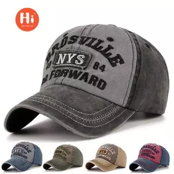 Новая мужская бейсболка с вышитыми буквами NYS, старая хлопковая невыцветающая кепка для активного отдыха adjustable чёрный