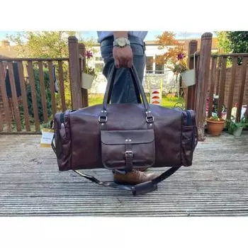 Новая мужская большая винтажная дорожная сумка из натуральной кожи для путешествий, спортзала, выходного дня, ночная сумка 24 x 10 x 9 in коричневый